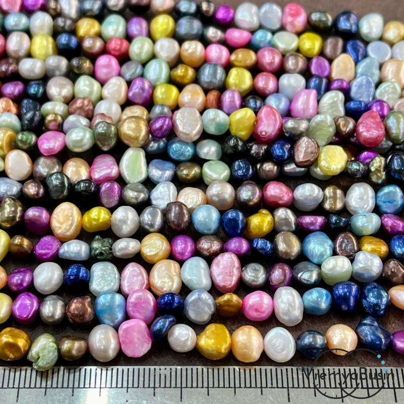 Жемчуг натуральный речной, разноцветный микс, ок. 6-7 мм (нить, ок. 60  шт.)