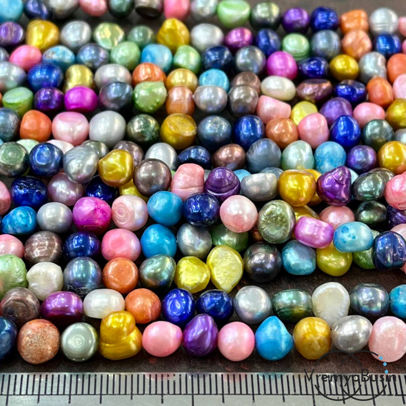 Жемчуг натуральный речной, разноцветный микс, округлый ок. 8 мм (нить, ок. 50  шт.)