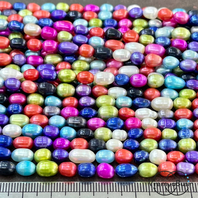 Жемчуг натуральный речной, разноцветный микс, овальный ок. 6х8 мм (нить, ок. 48  шт.)