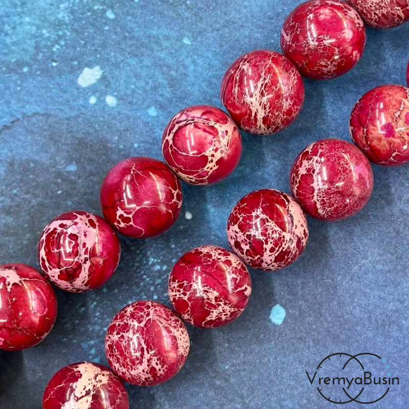 Варисцит малиновый,  бусины гладкие шарики 20 мм (1/2 нити, ок. 10 шт.) 