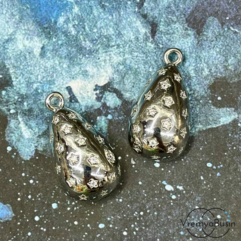 Подвеска «Капля», 15х25 мм, из латуни с родиевым покрытием и фианитами  (1 шт.)