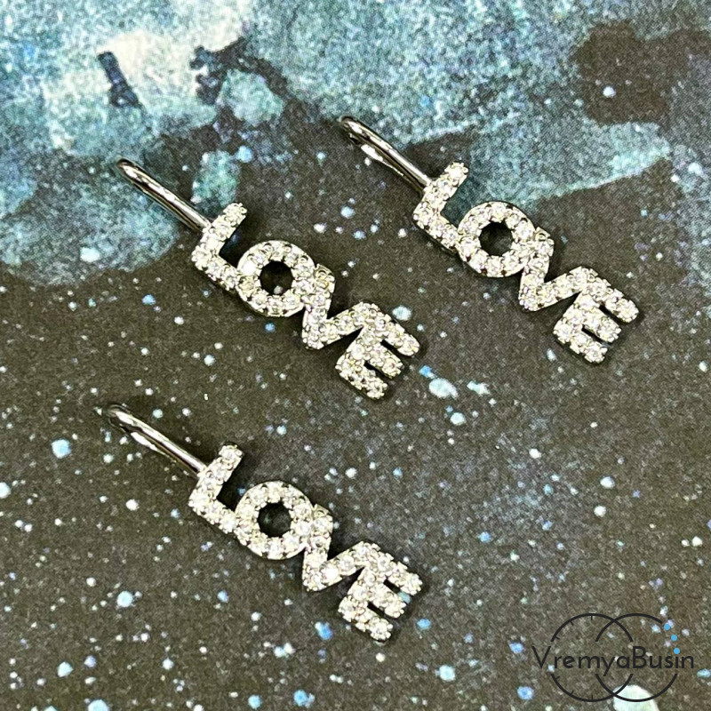 Подвеска «Love», 24х6 мм, из латуни с родиевым покрытием и фианитами  (1 шт.)