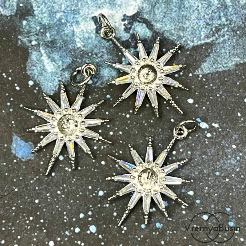 Подвеска «Звезда», 24х20 мм, из латуни с родиевым покрытием и фианитами  (1 шт.)