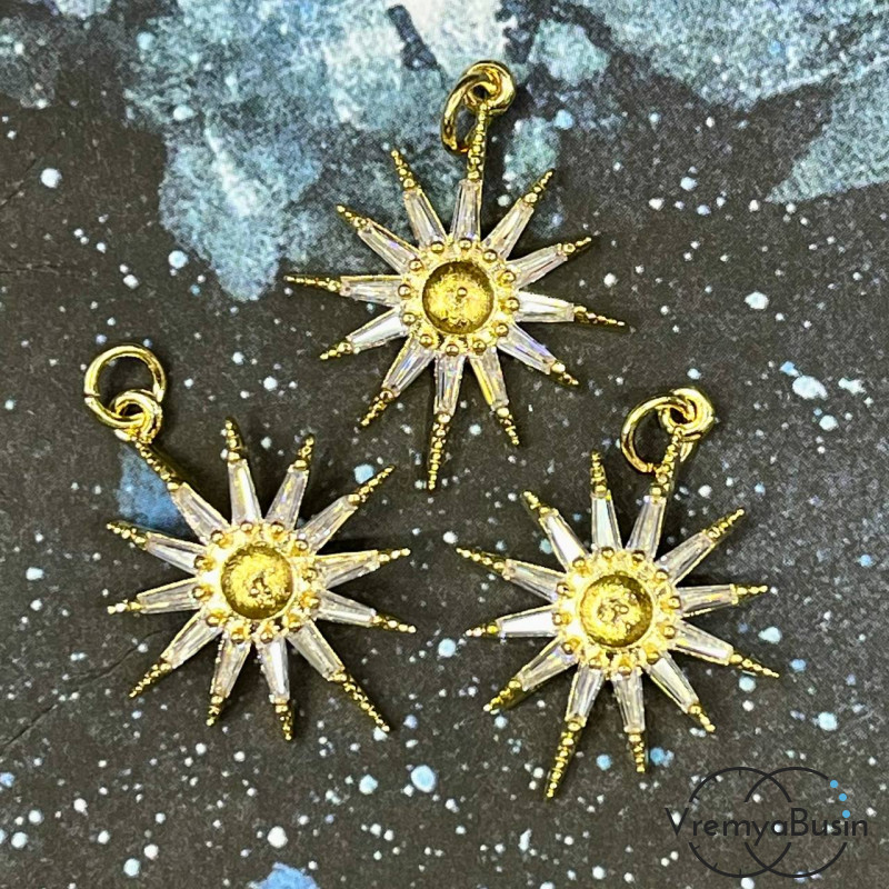 Подвеска «Звезда», 24х20 мм, из латуни с позолотой и фианитами  (1 шт.)