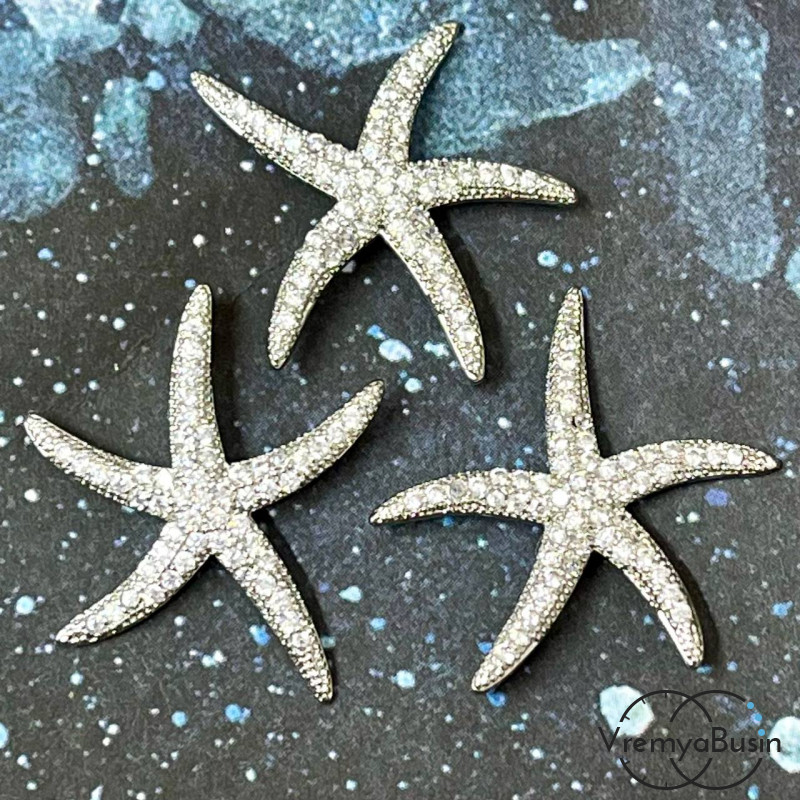 Подвеска «Морская звезда, 20х22 мм, из латуни с родиевым покрытием и фианитами  (1 шт.)