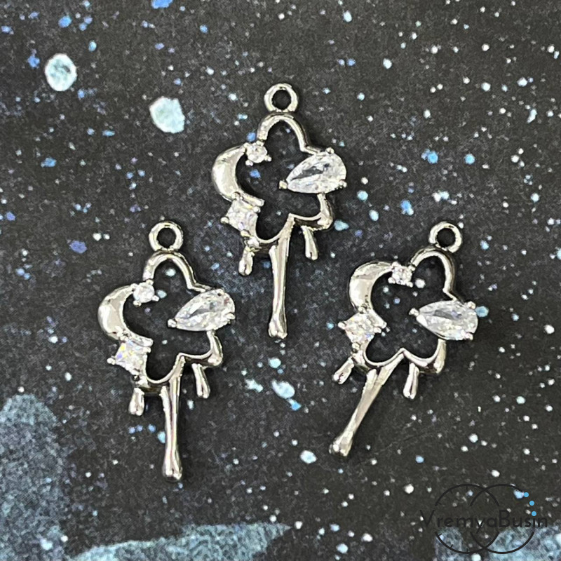 Подвеска «Облако», 21х11 мм, из латуни с родиевым покрытием и фианитами  (1 шт.)