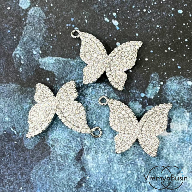 Подвеска «Бабочка», 18х14 мм, из латуни с родиевым покрытием и фианитами  (1 шт.)