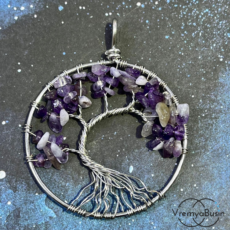 Аметист.   Кулон с каменной крошкой "Дерево жизни" (1 шт.)