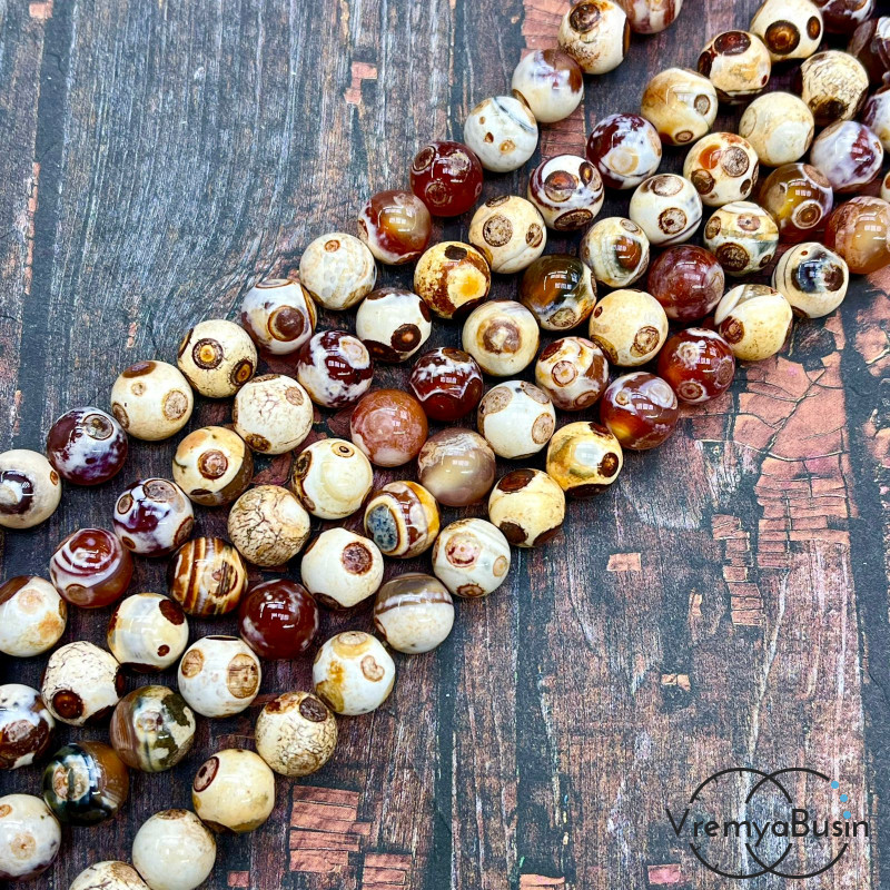 Черепаховый агат, шарик гладкий 10 мм (1/2 нити, ок. 19 шт.)