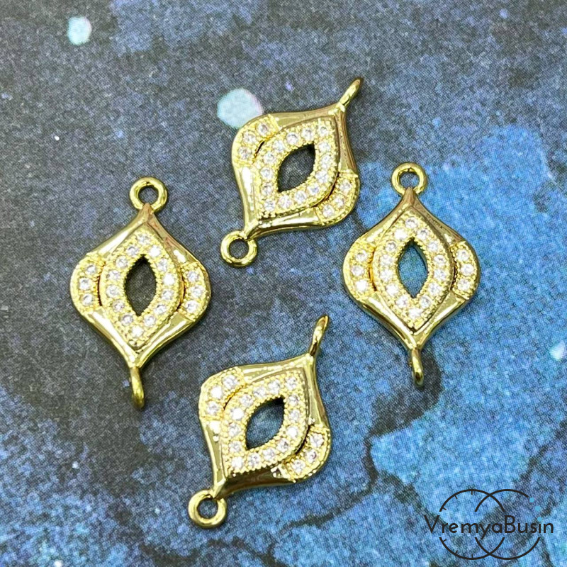 Коннектор с фианитами, 17х10 мм, латунь с позолотой (1 шт.)