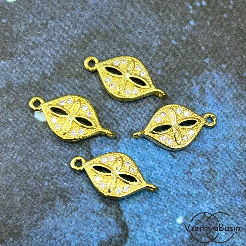 Коннектор с фианитами, 16х8 мм, латунь с позолотой (1 шт.)