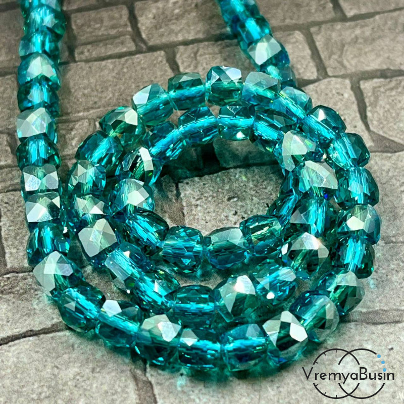 Бусины кубики из граненого стекла с переливом, 6 мм    (упак. 10 шт.)