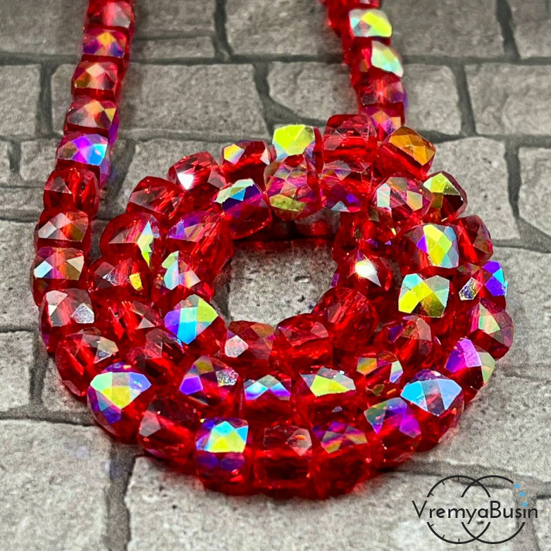 Бусины кубики из граненого стекла с переливом, 6 мм    (упак. 10 шт.)