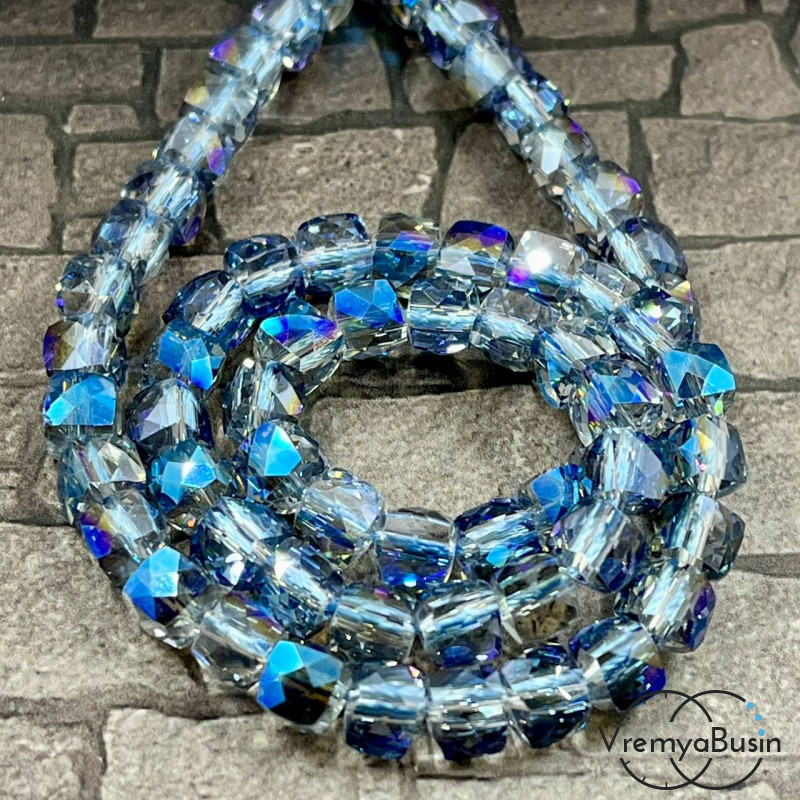 Бусины кубики из граненого стекла с переливом, 6 мм    (упак. 10 шт.)