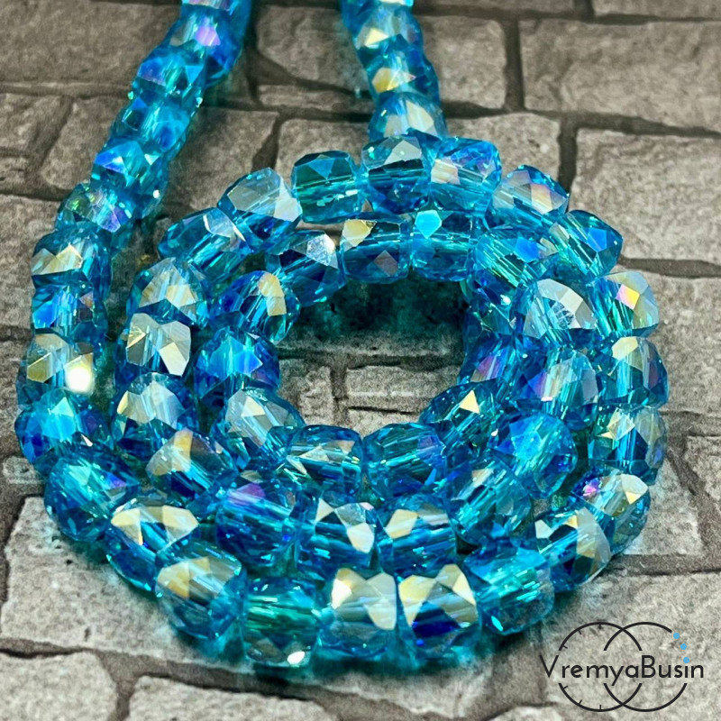 Бусины кубики из граненого стекла с переливом, 6 мм    (упак. 10 шт.)