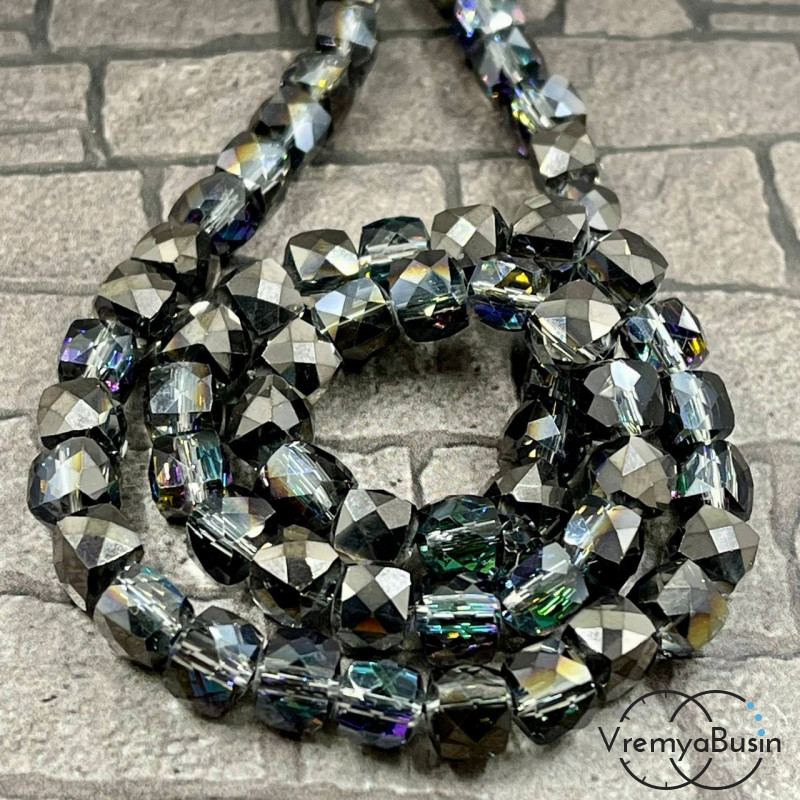 Бусины кубики из граненого стекла с переливом, 6 мм    (упак. 10 шт.)
