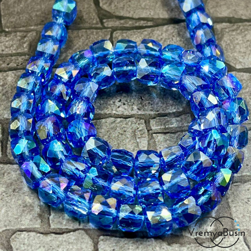 Бусины кубики из граненого стекла с переливом, 6 мм    (упак. 10 шт.)