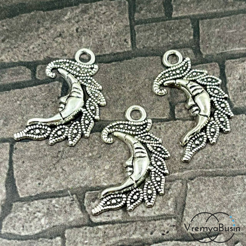 Месяц. Подвеска металлическая, 15х26 мм, цв. серебро (1 шт.)