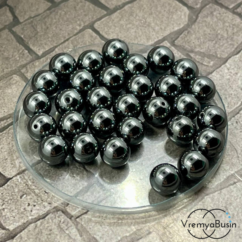 Гематит, полупросверленные бусины шарики 8 мм (1 шт.)