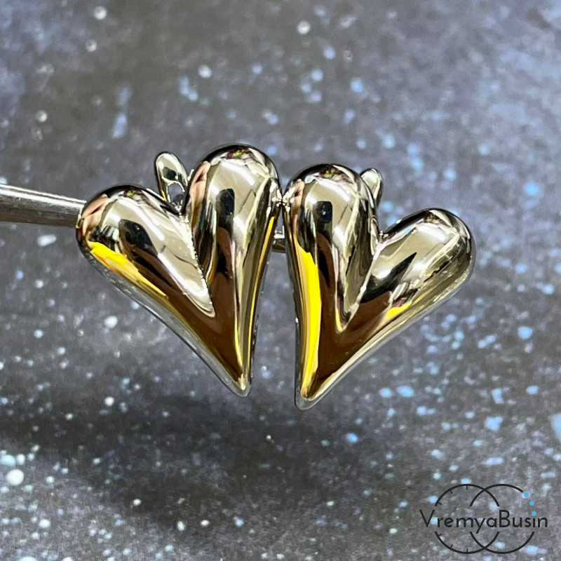 Швензы с английским замком, сердце 15х17 мм, латунь с родиевым покрытием (1 пара) Швензы с английским замком, сердце 15х17 мм, латунь с родиевым покрытием (1 пара)