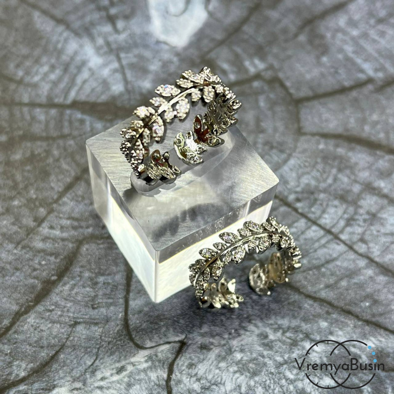 Кольцо "веточка" из латуни с родиевым покрытием (1 шт.)