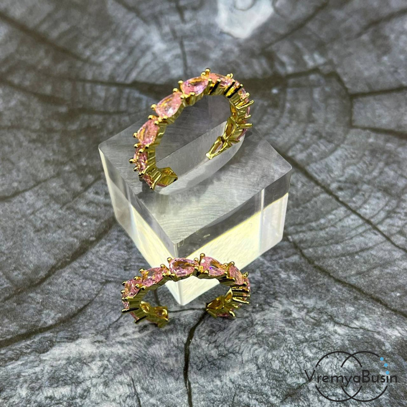 Кольцо "розовые капельки"  из латуни с позолотой (1 шт.)