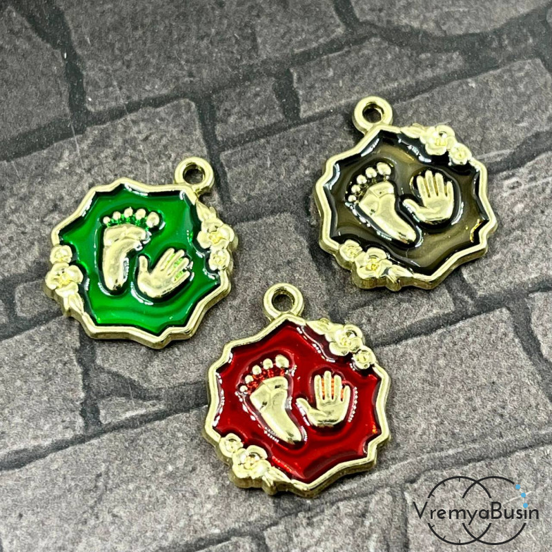 Подвеска из цинкового сплава с эмалью "Ручка и ножка", 21х18 мм, цв. золото (1 шт.) 