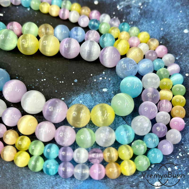 Селенит натур. тонир., шарик гладкий 6-8-10 мм, цв. микс (1 шт.)