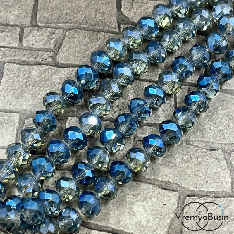 Бусины-рондели из граненого стекла, цв.   дымчато-голубой, размер 8 мм (нить, ок. 65  шт.)