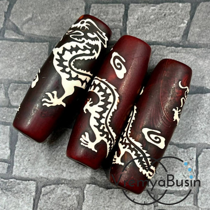 Крупная бусина Дзи из агата "Дракон", 40х14 мм (1 шт.)