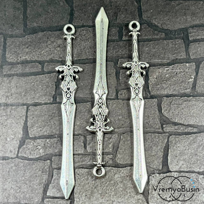 Меч. Подвеска металлическая, 10х70 мм, цв. серебро (1 шт.)