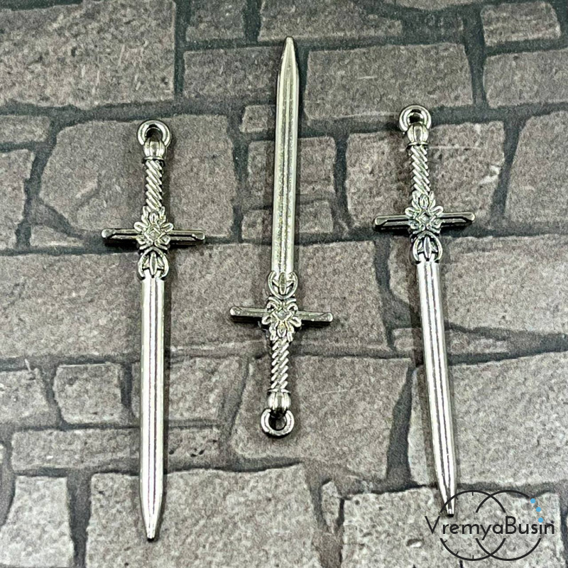 Меч. Подвеска металлическая, 12х50 мм, цв. графит (1 шт.)