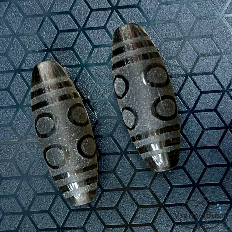 Резная бусина Дзи из раухтопаза, 30х12 мм (1 шт.)