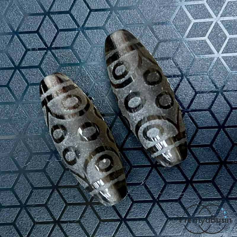 Резная бусина Дзи из раухтопаза, 30х12 мм (1 шт.)