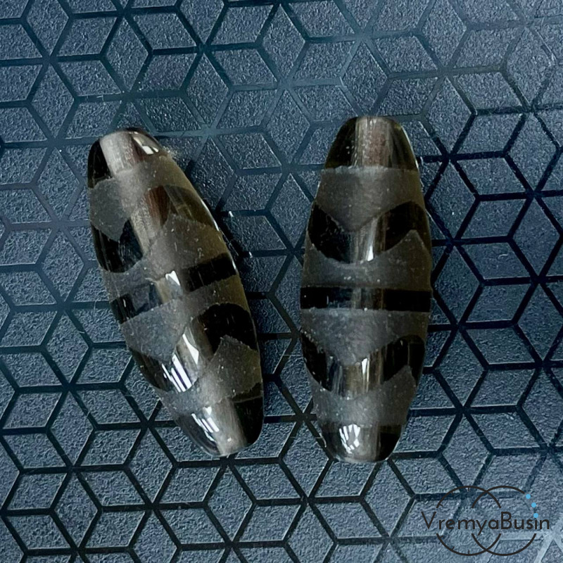 Резная бусина Дзи из раухтопаза, 30х12 мм (1 шт.)