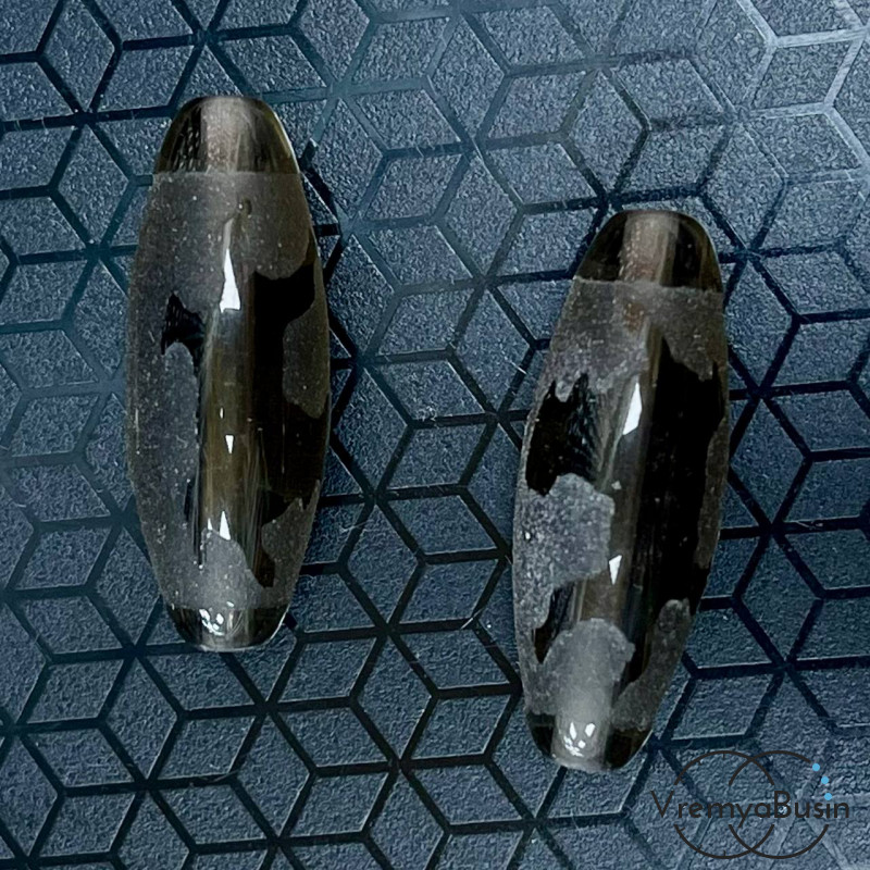 Резная бусина Дзи из раухтопаза, 30х12 мм (1 шт.)