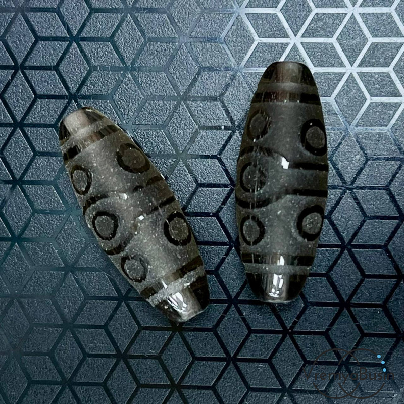 Резная бусина Дзи из раухтопаза "Десять глаз", 30х12 мм (1 шт.)