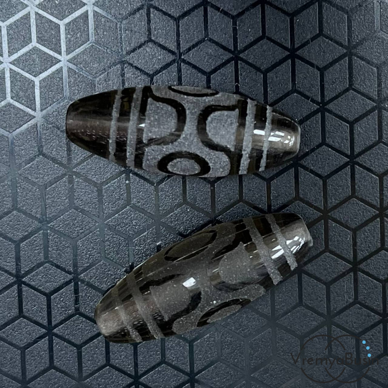 Резная бусина Дзи из раухтопаза, 30х12 мм (1 шт.)