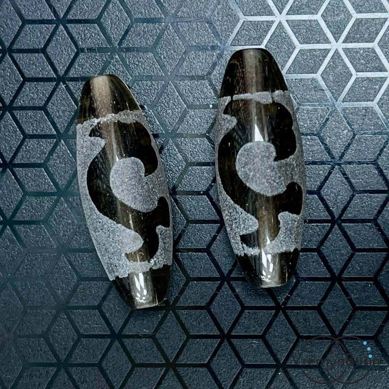 Резная бусина Дзи из раухтопаза "Руи", 30х12 мм (1 шт.)