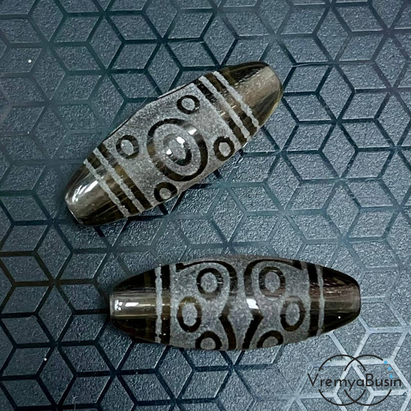 Резная бусина Дзи из раухтопаза "Одиннадцать глаз", 30х12 мм (1 шт.)