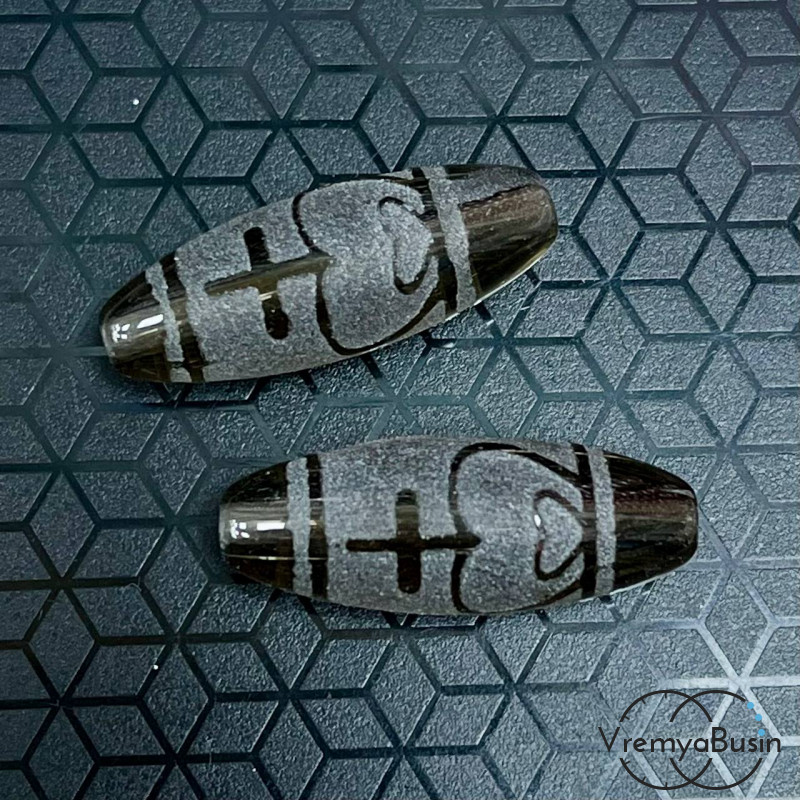 Резная бусина Дзи из раухтопаза "Нектарный сосуд", 30х12 мм (1 шт.)