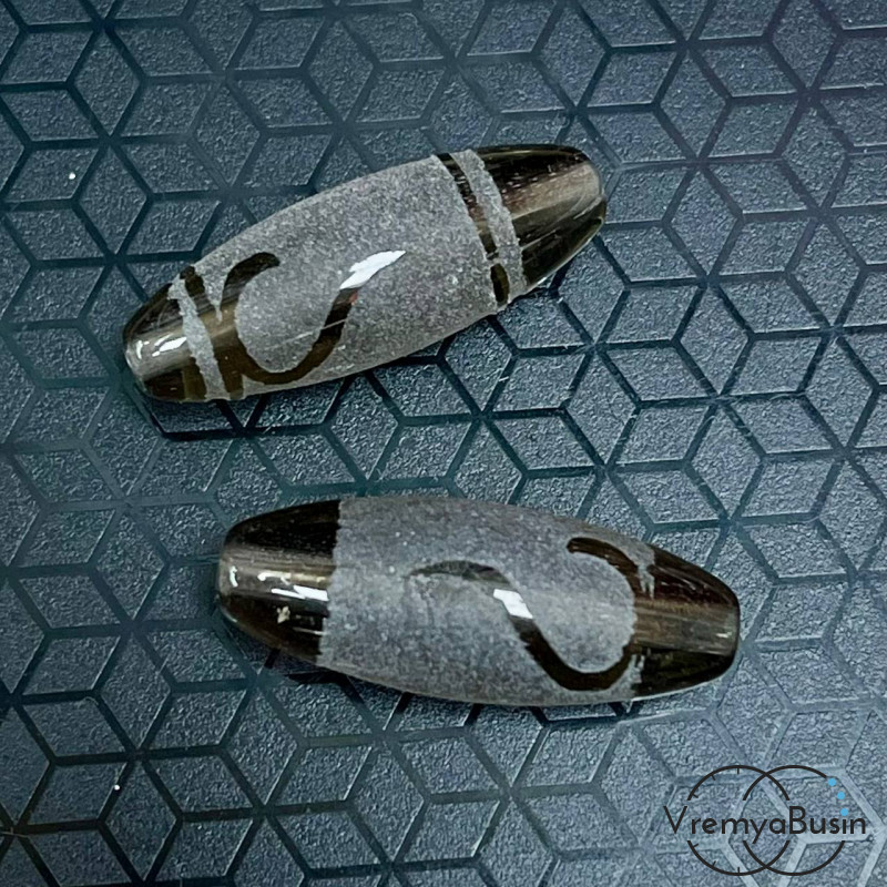 Резная бусина Дзи из раухтопаза "Золотой ключ - Руи", 30х12 мм (1 шт.)