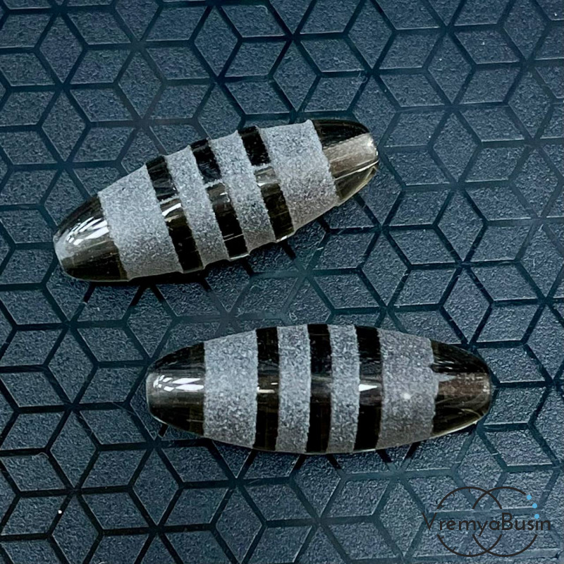 Резная бусина Дзи из раухтопаза "Чунси полосатая", 30х12 мм (1 шт.)