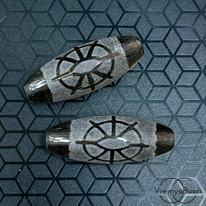 Резная бусина Дзи из раухтопаза "Колесо фортуны", 30х12 мм (1 шт.)