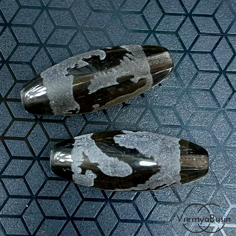 Резная бусина Дзи из раухтопаза "Дракон", 30х12 мм (1 шт.)