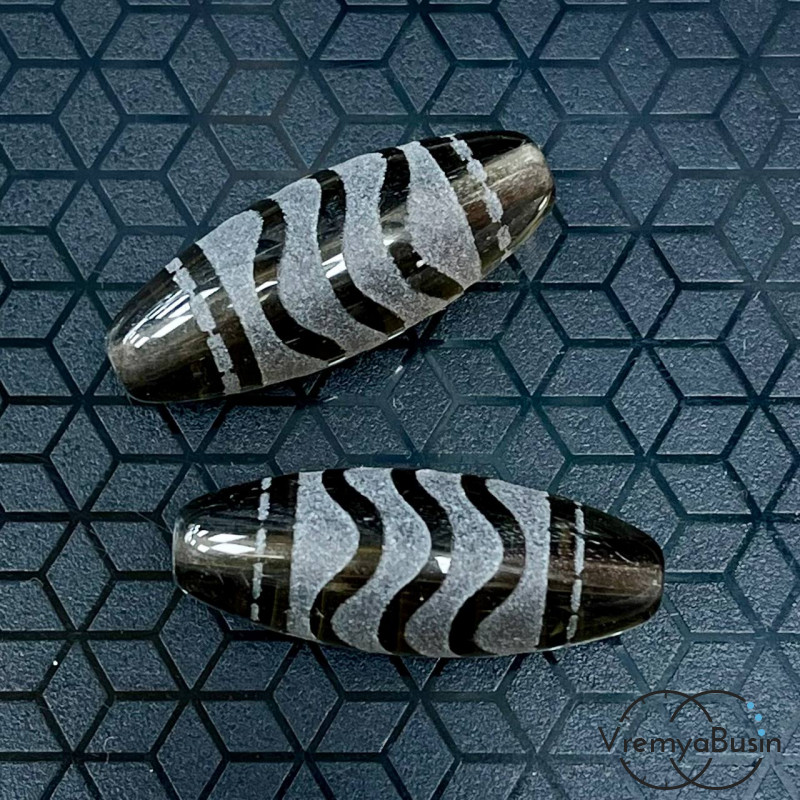 Резная бусина Дзи из раухтопаза "Волна", 30х12 мм (1 шт.)