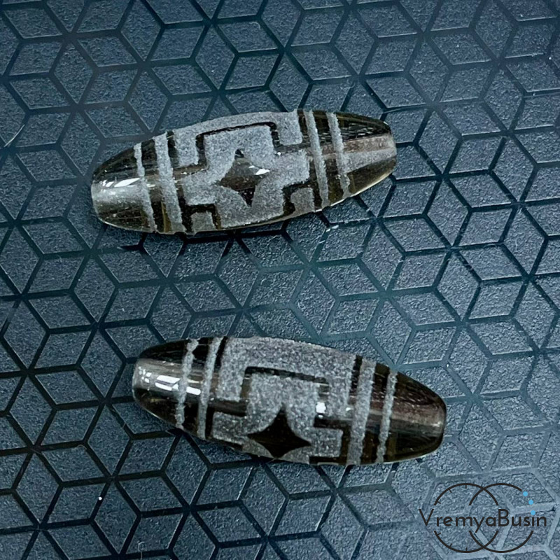 Резная бусина Дзи из раухтопаза "Звезда", 30х12 мм (1 шт.)