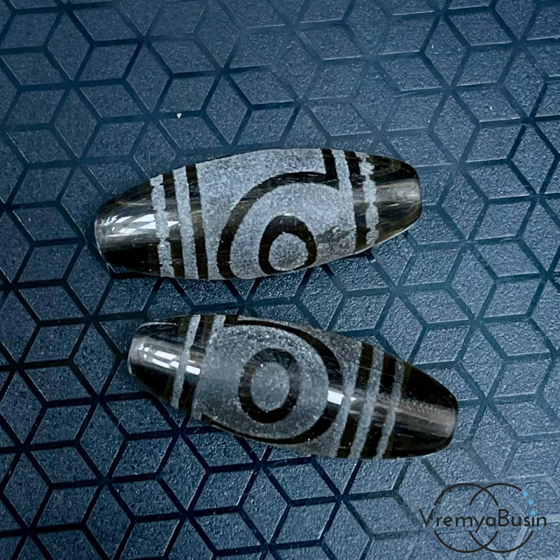 Резная бусина Дзи из раухтопаза "Два глаза", 30х12 мм (1 шт.)