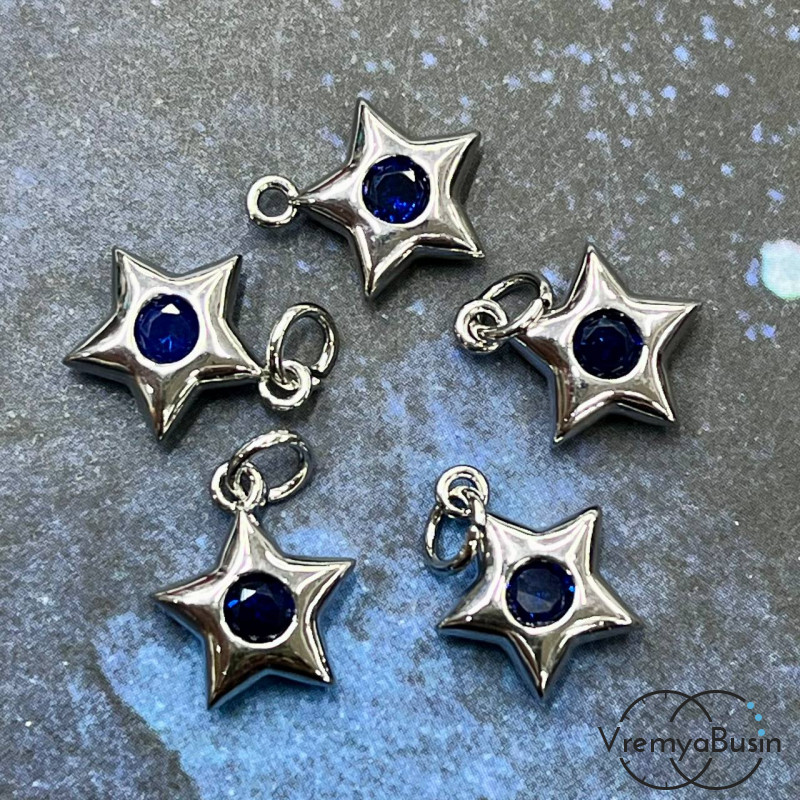 Подвеска из латуни "Звезда", 11х13 мм, с родиевым покрытием и фианитами (1 шт.)