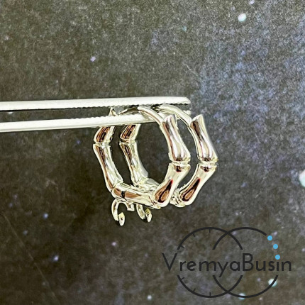 Швензы-кольца с французским замком, бамбук, 15х3 мм, латунь с родиевым покрытием (1 пара)
